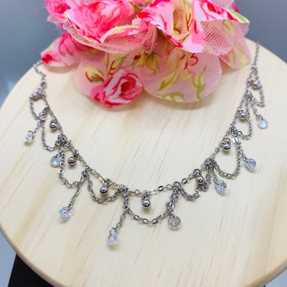 Sterling Silver 925 CZ Short Necklace - Picture 2 of 5